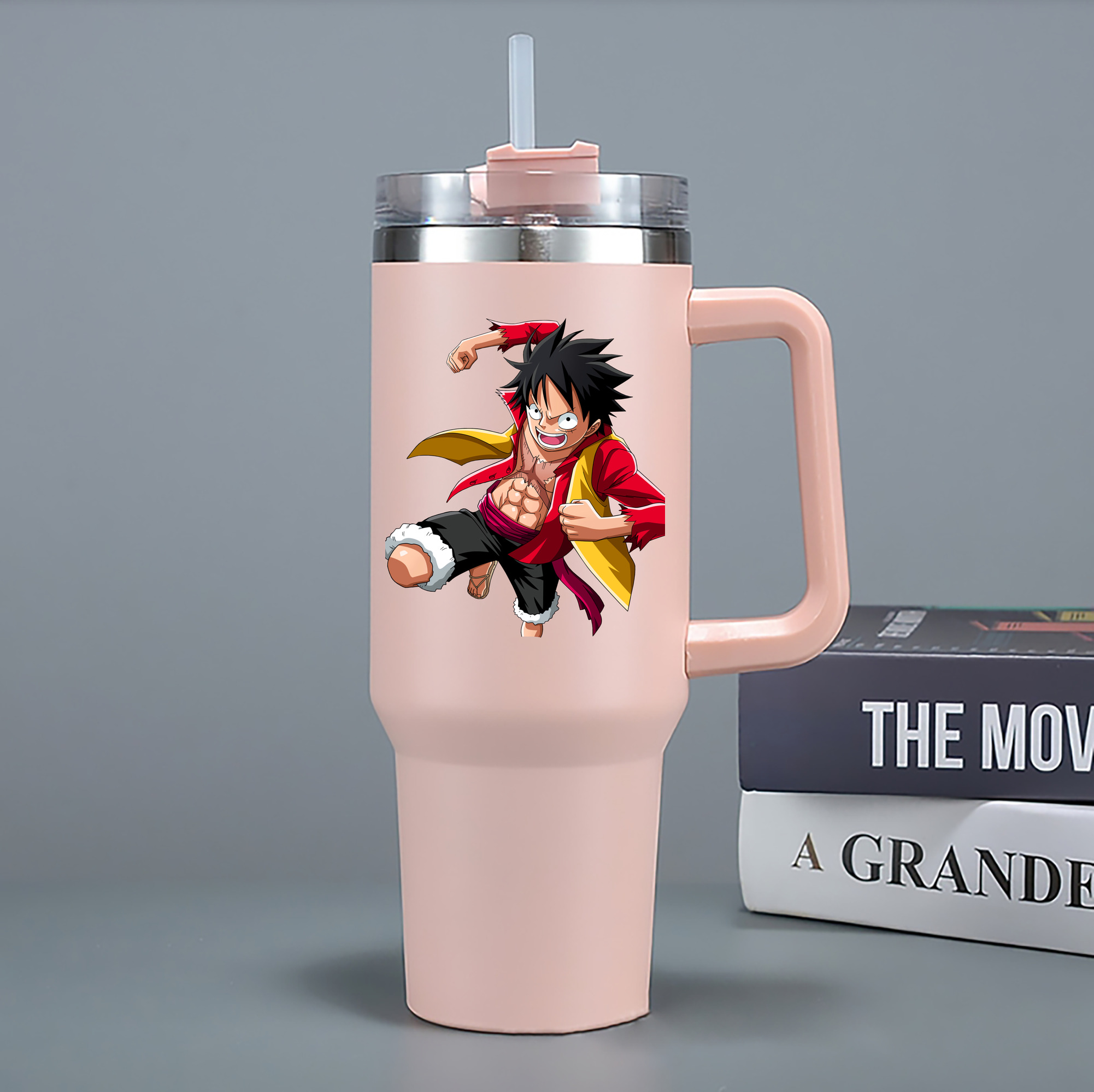 ワンピース モンキー・D・ルフィ ONE PIECE Monkey D. Luffy 1200mL車用タンブラー - クリスタルステッカー（プラスチックストロー付き）